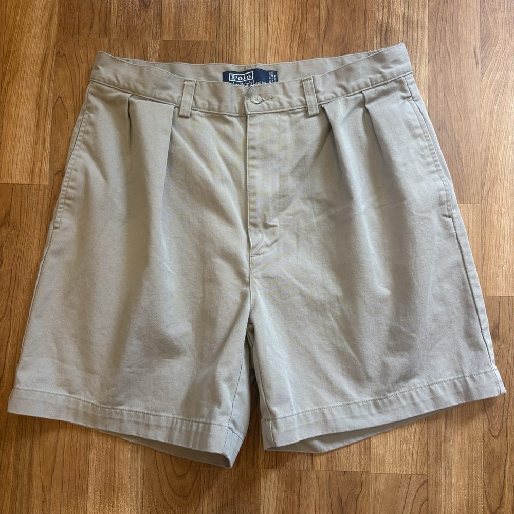Polo Ralph Lauren Andrew Short Vintage 90s Pleated Chino Shorts Tan Mens 33